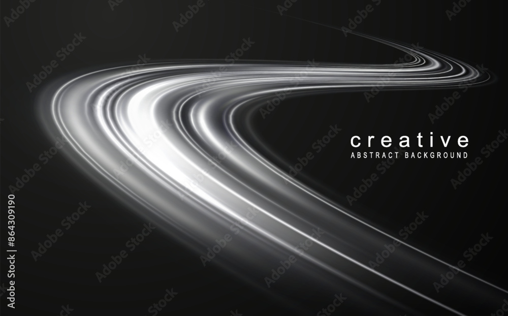 Light trail wave, fire path trace line and effect curve twirl. Neon motion effect. White special effect,speed police line. Road Magic of moving fast lines. Line of light on a black background. Light trail wave, fire path trace line and effect curve twirl. Neon motion effect. White special effect,speed police line. Road Magic of moving fast lines. Line of light on a black background.