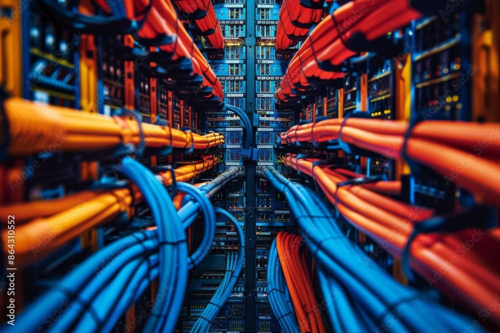 Fototapeta premium Internet cables and wires in a server room