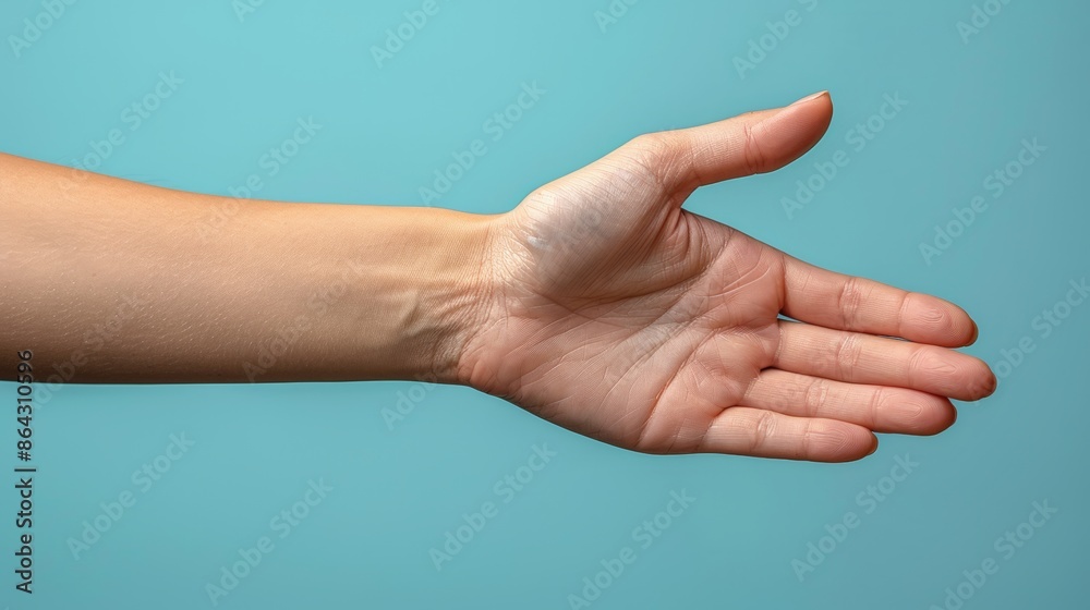 Manager with Handshake Gesture: Illustrate a manager extending a hand for a handshake, isolated on a pastel blue background, symbolizing partnership and collaboration.