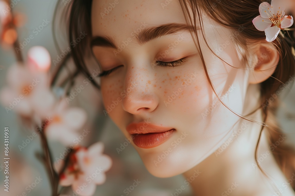 Serene Woman with Blossoms in Soft Light Serene Woman with Blossoms in Soft Light