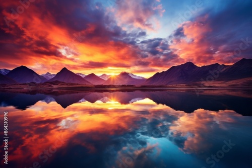 Beautiful sunset over a mountain lake