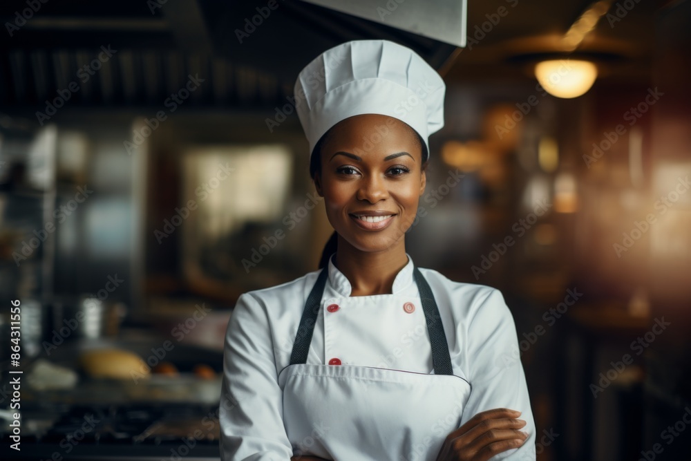 Portrait of a female black chef in commercial kitchen