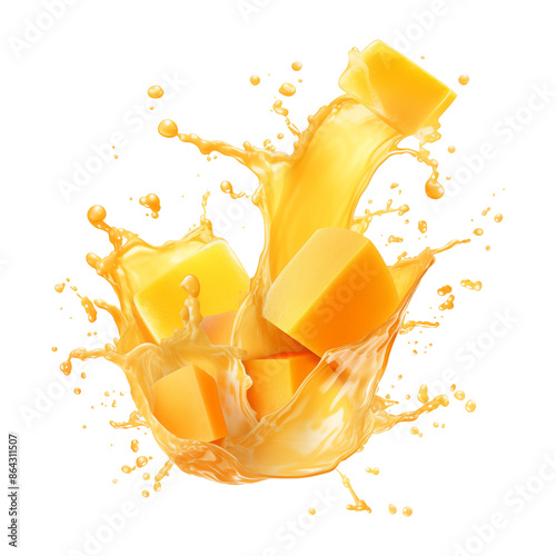 Mango juice splash isolated on transparent or white background, png