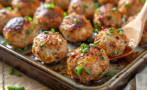 Crispy Baked Chicken Meatballs With Chives © olegganko