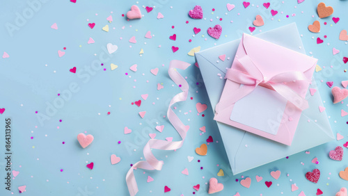 Pink envelope with hearts and gift box

