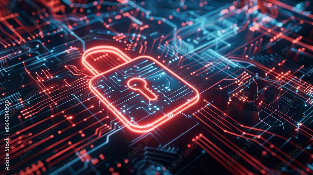 Digital security lock on neon circuitry, data encryption, secure networks