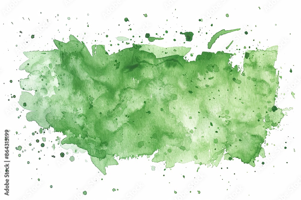 Obraz premium green watercolor stain on white isolated background, grunge texture, for design work