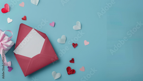 Red envelope with hearts and gift box


