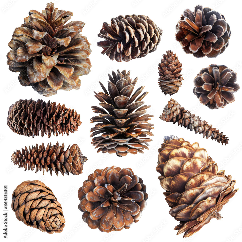 Pine Cones Set Isolated on Transparent or White Background, PNG Pine Cones Set Isolated on Transparent or White Background, PNG