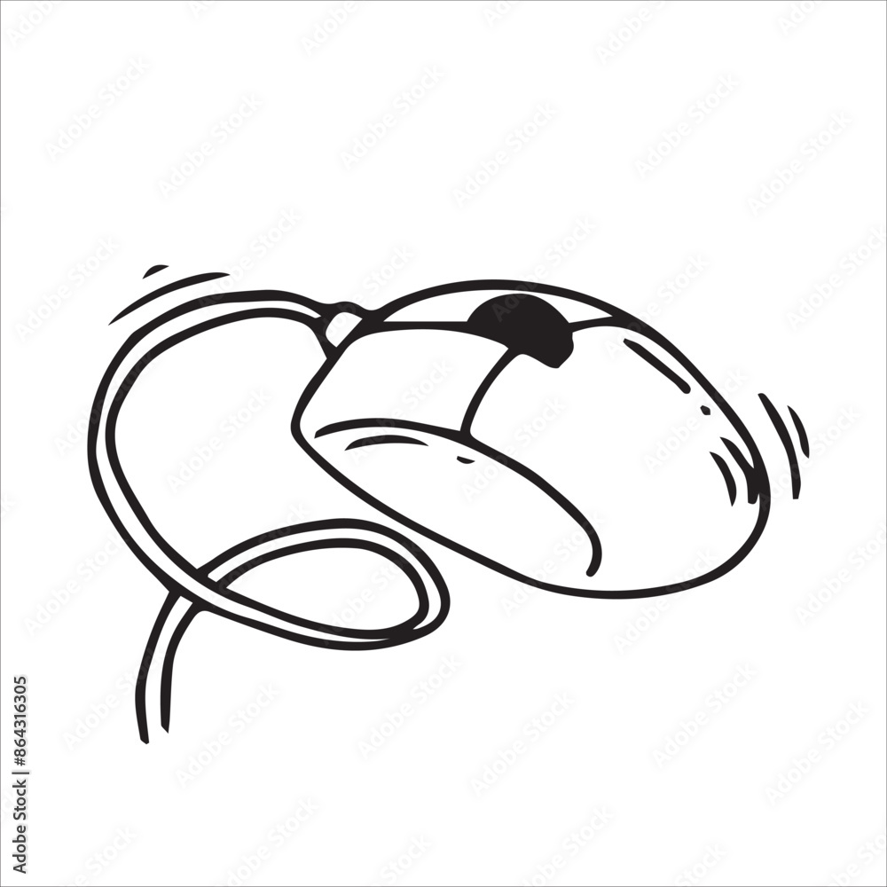 Compact mouse. Black and white drawing in sketch style, vintage graphic Compact mouse. Black and white drawing in sketch style, vintage graphic