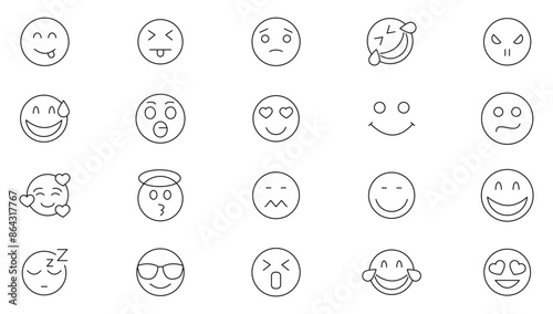 Emotions line icon set. Emoji, emotion, smile and sad outline icon collection. UI thin outline icons pack.