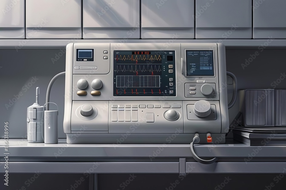 A modern medical device in a lab, featuring screens and buttons, used for monitoring patient vitals and diagnostics. A modern medical device in a lab, featuring screens and buttons, used for monitoring patient vitals and diagnostics.