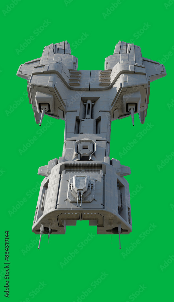 Naklejka premium Medium Attack Space Ship on Green Screen Background - Top View, 3d digitally rendered science fiction illustration