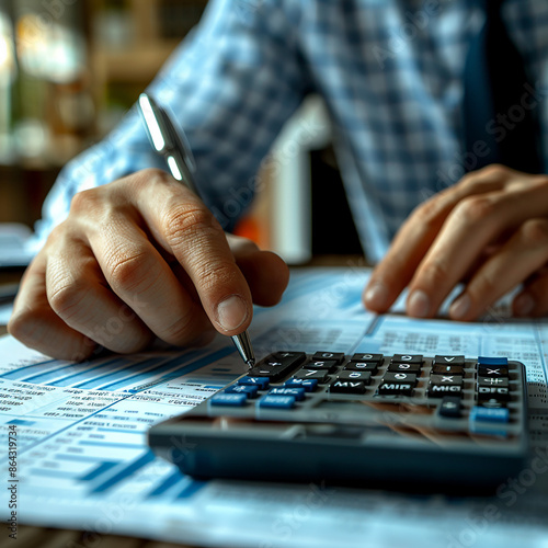 accountant working on desk using calculator, generative ai