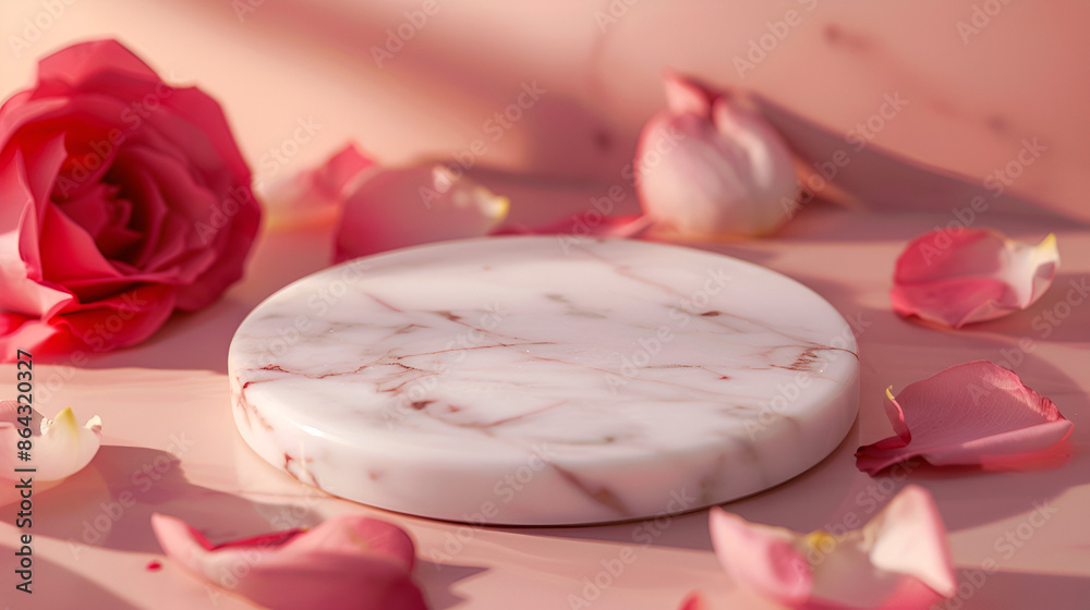 Rose Marble Disc on Rose-Colored Table Rose Marble Disc on Rose-Colored Table