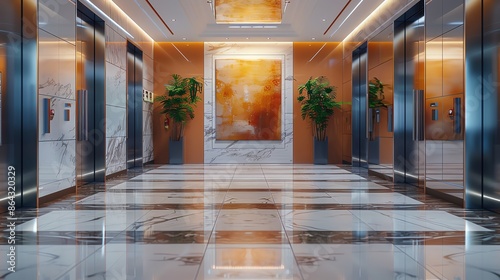 Hallway featuring disjointed surfaces, bold patterns, and exposed structural elements