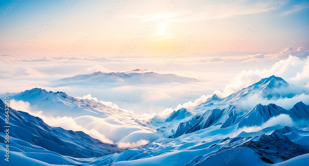 Snowy Mountain Peaks Above the Clouds at Sunset Snowy Mountain Peaks Above the Clouds at Sunset