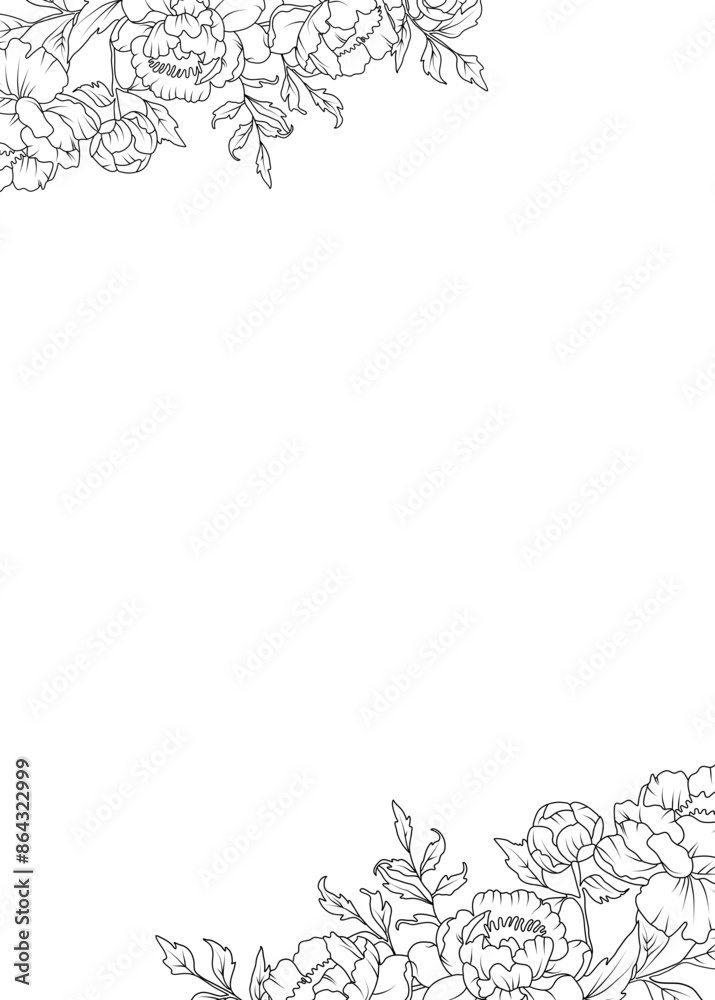 Obraz premium Peony flowers rectangle border frame
