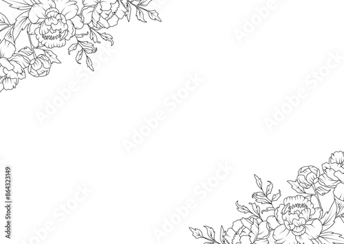 Peony flowers invitation border frame