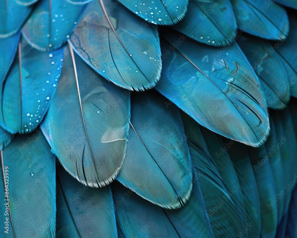 Obraz premium Feathers. Close-up Still Life of Aqua Feather in Water with Texture Contrast
