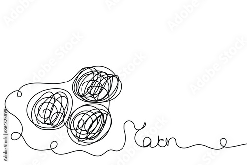 Sketch yarn ball minimal skein of woolen drawing line art. Yarn ball cotton wool hand drawn line concept with white ioslated background. Abstract,vector,illustration.