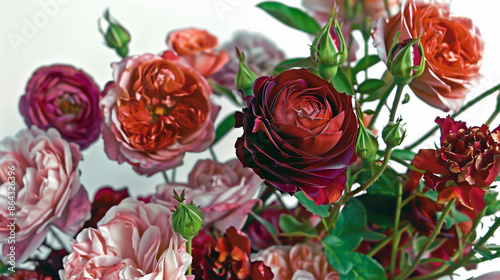 A colletion of red flowers on a white background photo