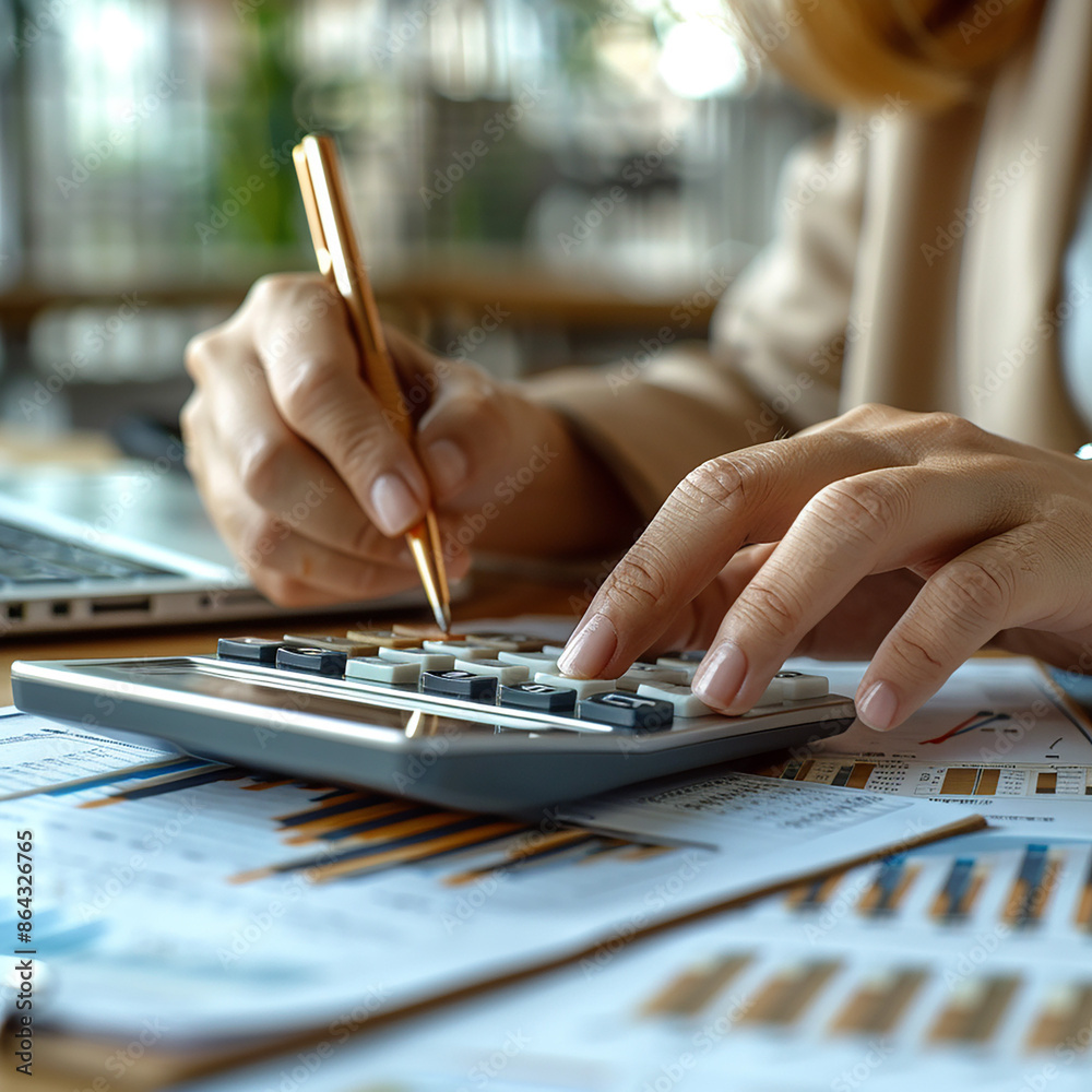 accountant working on desk using calculator, generative ai accountant working on desk using calculator, generative ai