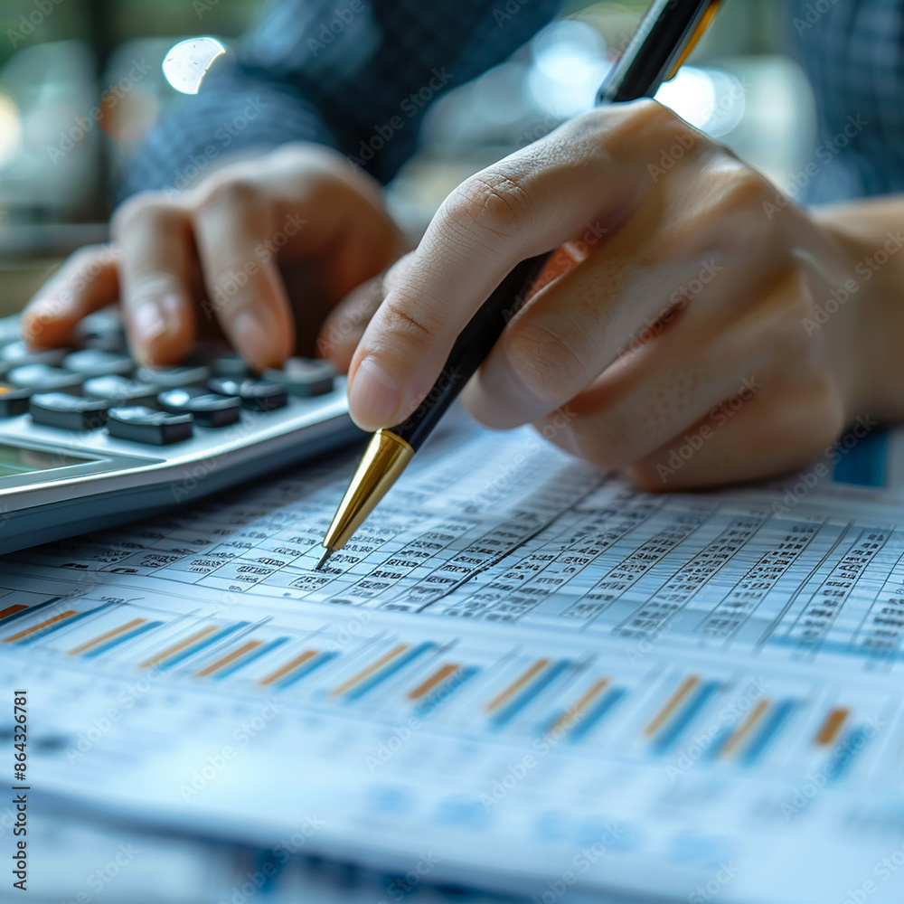 accountant working on desk using calculator, generative ai accountant working on desk using calculator, generative ai