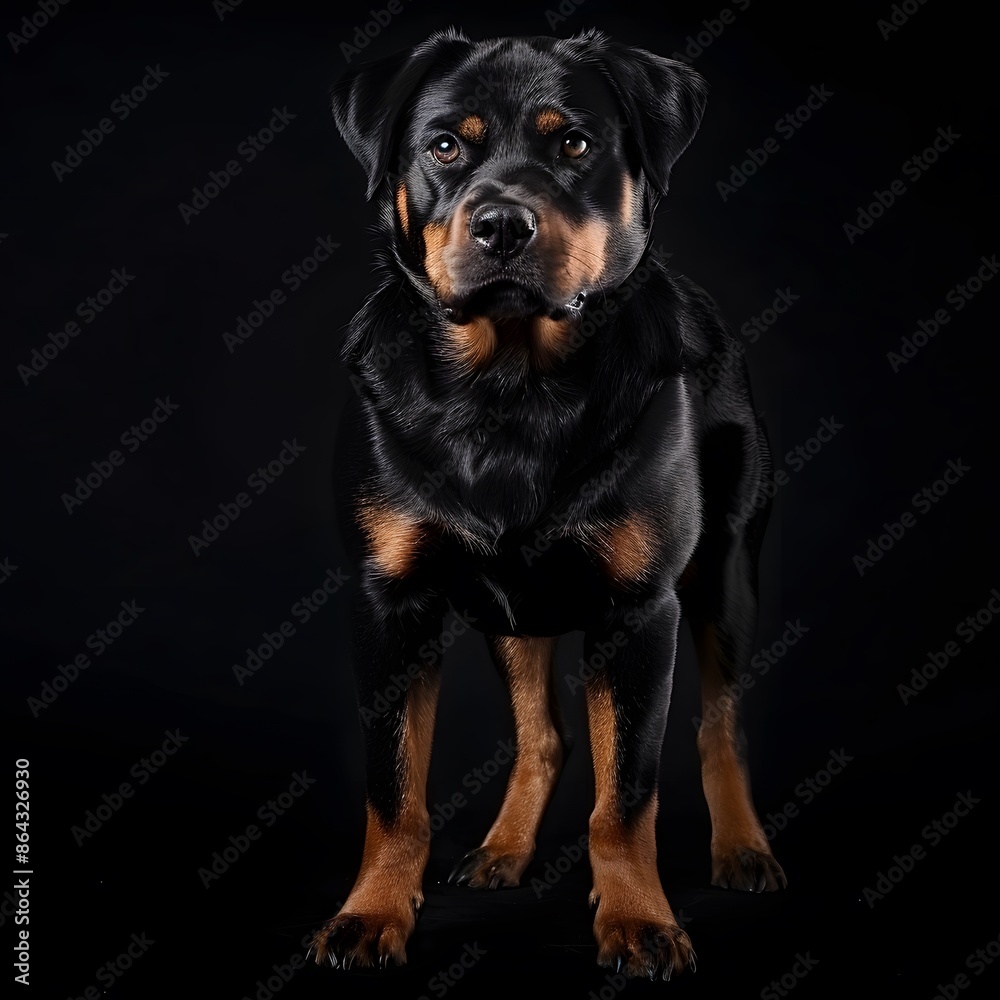 Majestic Rottweiler Dog Pose in Bright Studio Light - Professional Pet Portrait Photography Concept Majestic Rottweiler Dog Pose in Bright Studio Light - Professional Pet Portrait Photography Concept
