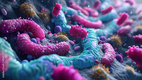 Detailed anatomical illustration of stomach microbiome photo