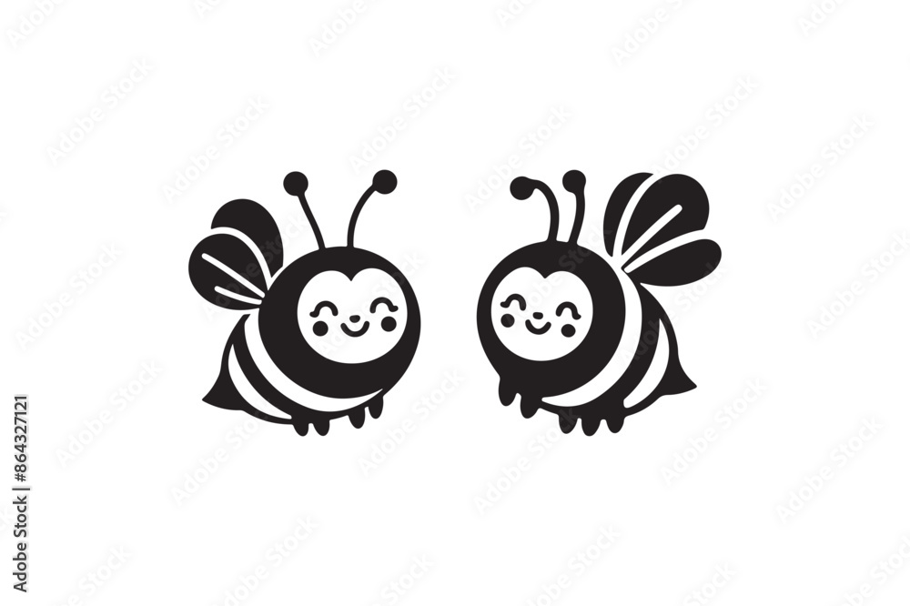 Fototapeta premium Cute honey bee silhouette vector art with white background 