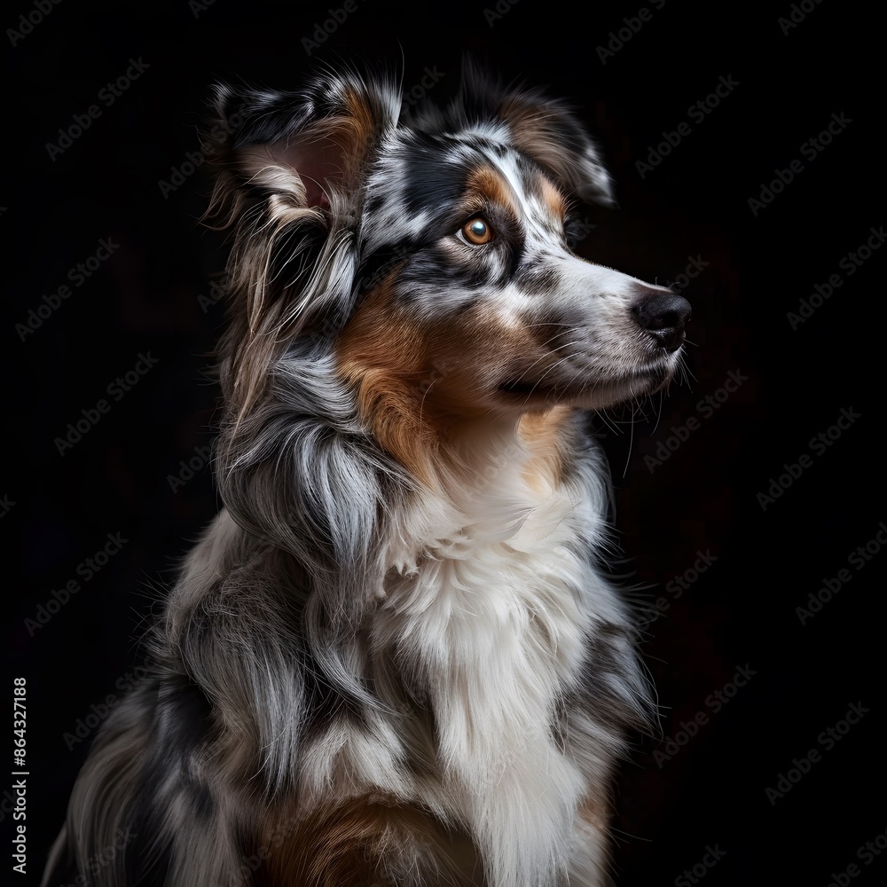 Fototapeta premium Majestic Australian Shepherd Dog Posed Under Professional Studio Lighting
