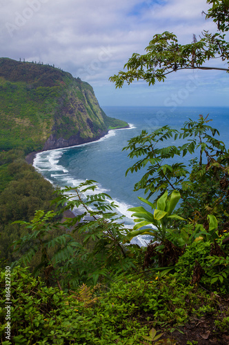 Beautiful, scenic view of lush, tropical Waipio Valley on the Big Island, Hawaii
 photo