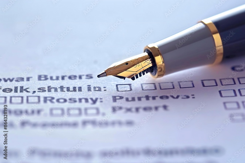close-up of a pen ticking off boxes on a background check form. close-up of a pen ticking off boxes on a background check form.
