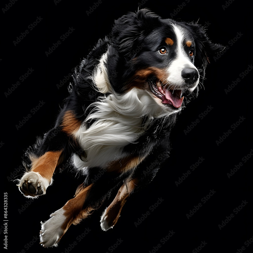 Fototapeta premium Majestic Bernese Mountain Dog Running in Studio Lighting