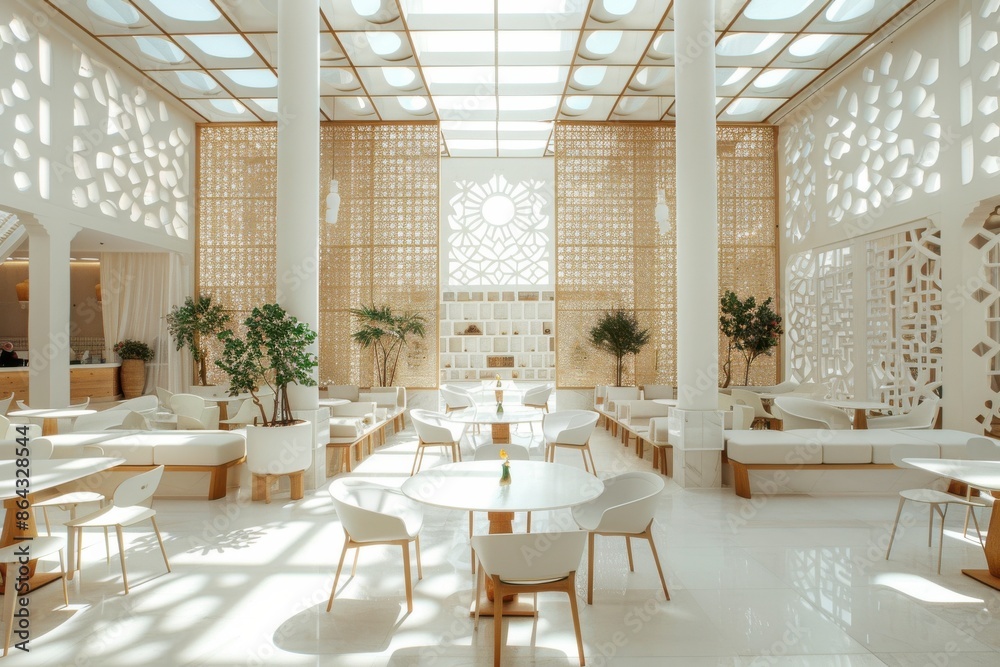 A large room with white walls and wooden furniture A large room with white walls and wooden furniture