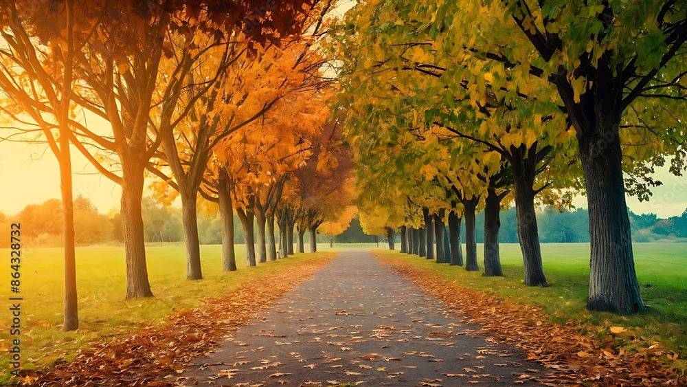 Naklejka premium Fall Leaves on an Autumn Path