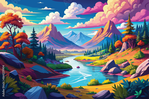  nature landscape river background suitable vector illustration. AI GENERATED