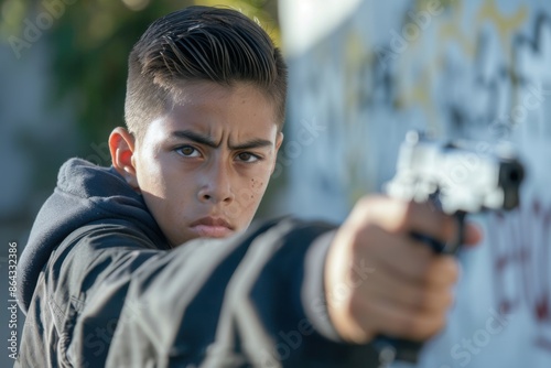 Teen boy holding a gun 