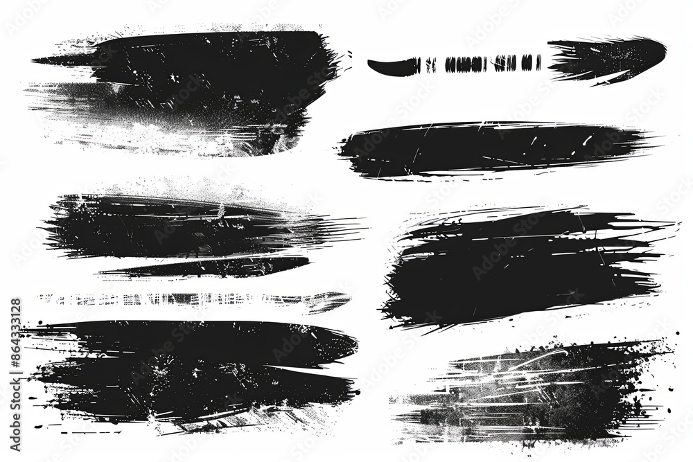 set of grunge black ink strokes on white background for design use set of grunge black ink strokes on white background for design use