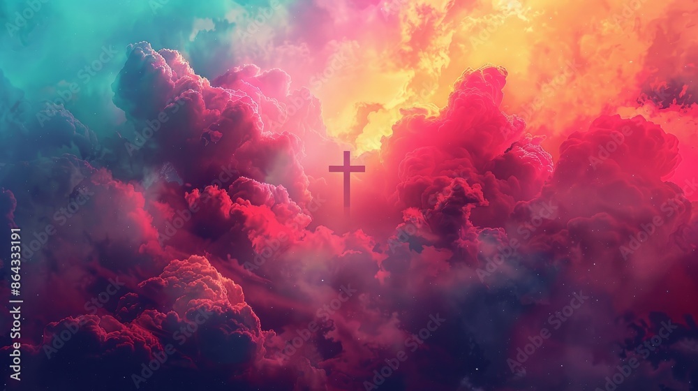 jesus-cross-symbol-on-colorful-clouds-background-generative-ai