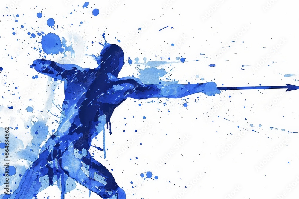 Artistic blue watercolor depiction of a javelin thrower in action at the Paris 2024 Olympics, capturing the strength and technique of the sport, Generative AI Artistic blue watercolor depiction of a javelin thrower in action at the Paris 2024 Olympics, capturing the strength and technique of the sport, Generative AI