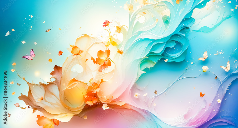 Abstract Floral Design with Butterflies Abstract Floral Design with Butterflies