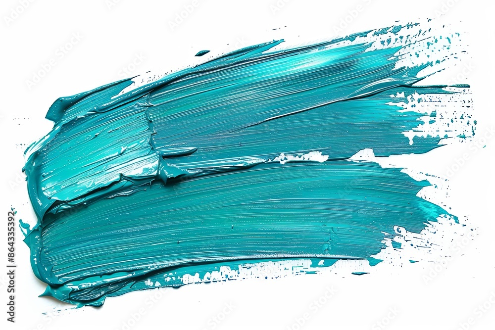 stroke of oil paints of turquoise color on white isolated background, grunge texture, for design works stroke of oil paints of turquoise color on white isolated background, grunge texture, for design works