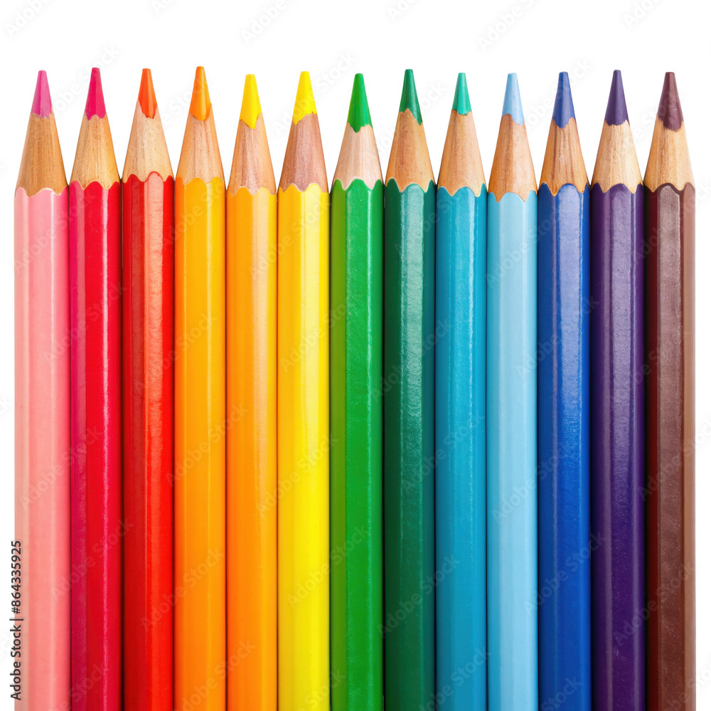 Colored pencils in a row. This image shows a set of colored pencils arranged neatly in a row, isolated on transparent background, png. Colored pencils in a row. This image shows a set of colored pencils arranged neatly in a row, isolated on transparent background, png.