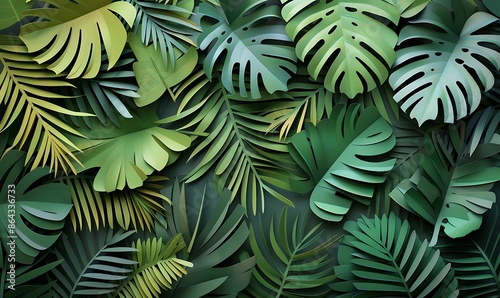 Wallpaper Mural Detailed cutouts of palm fronds with varying shapes and textures, showcasing their vibrant green hues Torontodigital.ca