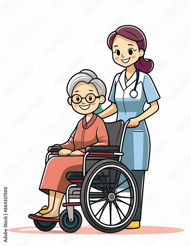 女性の介護士と車椅子の老人