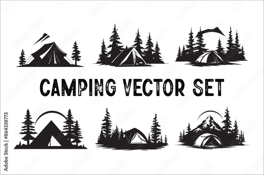Camping tent Bundle silhouette vector. Tent and tree vector Byndle. Camping tent Bundle silhouette vector. Tent and tree vector Byndle.