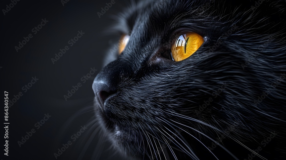 Mysterious Bombay cat, shiny black fur