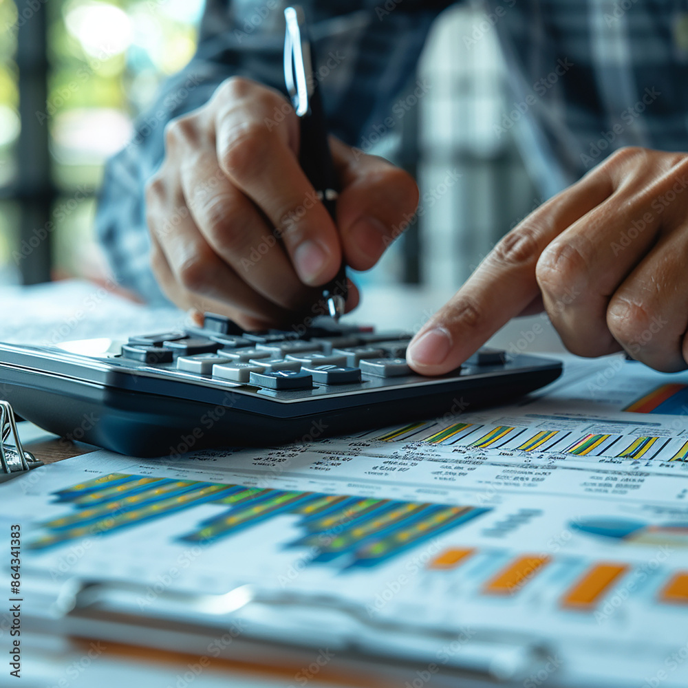 accountant working on desk using calculator, generative ai accountant working on desk using calculator, generative ai